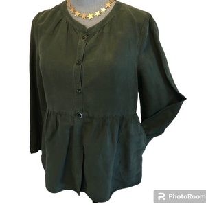 GAP green silk jacket 3 buttons two pockets sz M